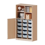 ErgoTray Kombi-Schrank, 3reihig, 3OH unten Türen, 15 hohe Boxen, oben 2OH Regal, B/H/T104,5x190x50cm 